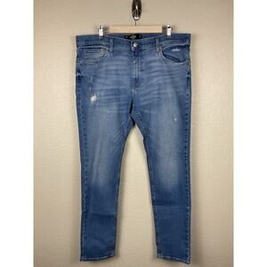 Hollister Jeans Mens 36x32 Skinny Light Wash Epic Flex Stretch Denim Distressed